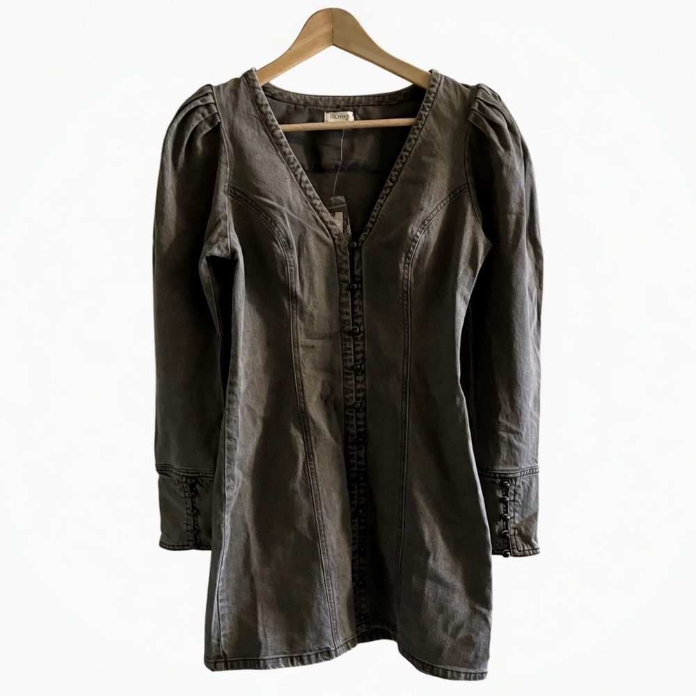 Anthropologie X Pilcro Puff Sleeve Denim Mini Dress Gray - Picture 5 of 11